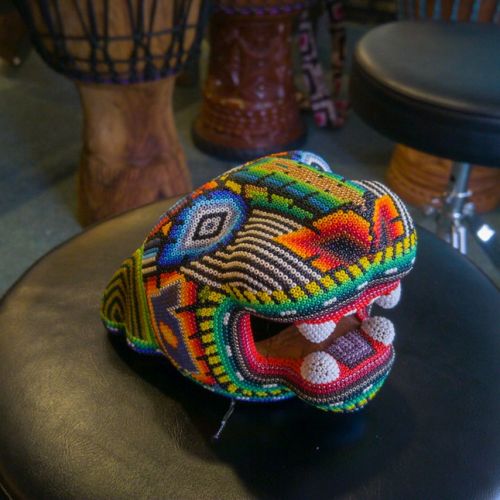 Huichol Artwork - Medium Jaguar Head